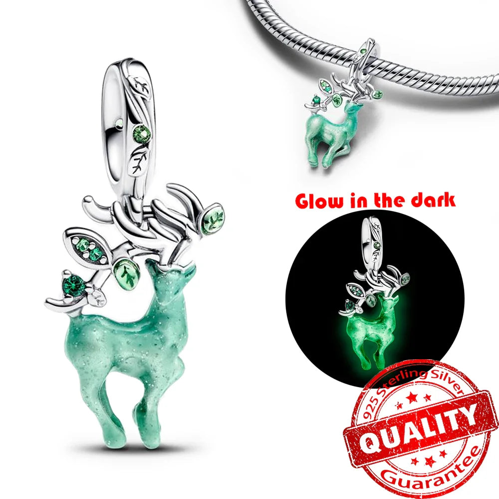 925 Sterling Silver Green Monstera Leaves Frog Dangle Charm for Necklace and Bracelet