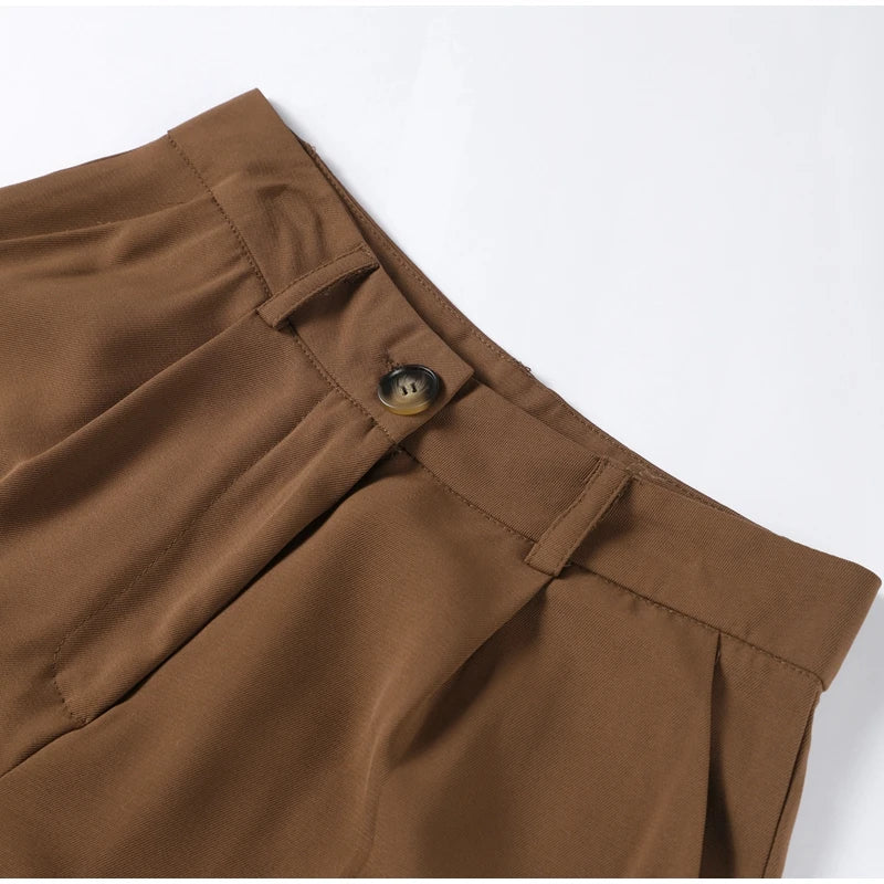 Casual Women Blazer Pants Suit with Slim Lapel Puff Sleeves and Wide Leg Trousers 2 Piece Outfit