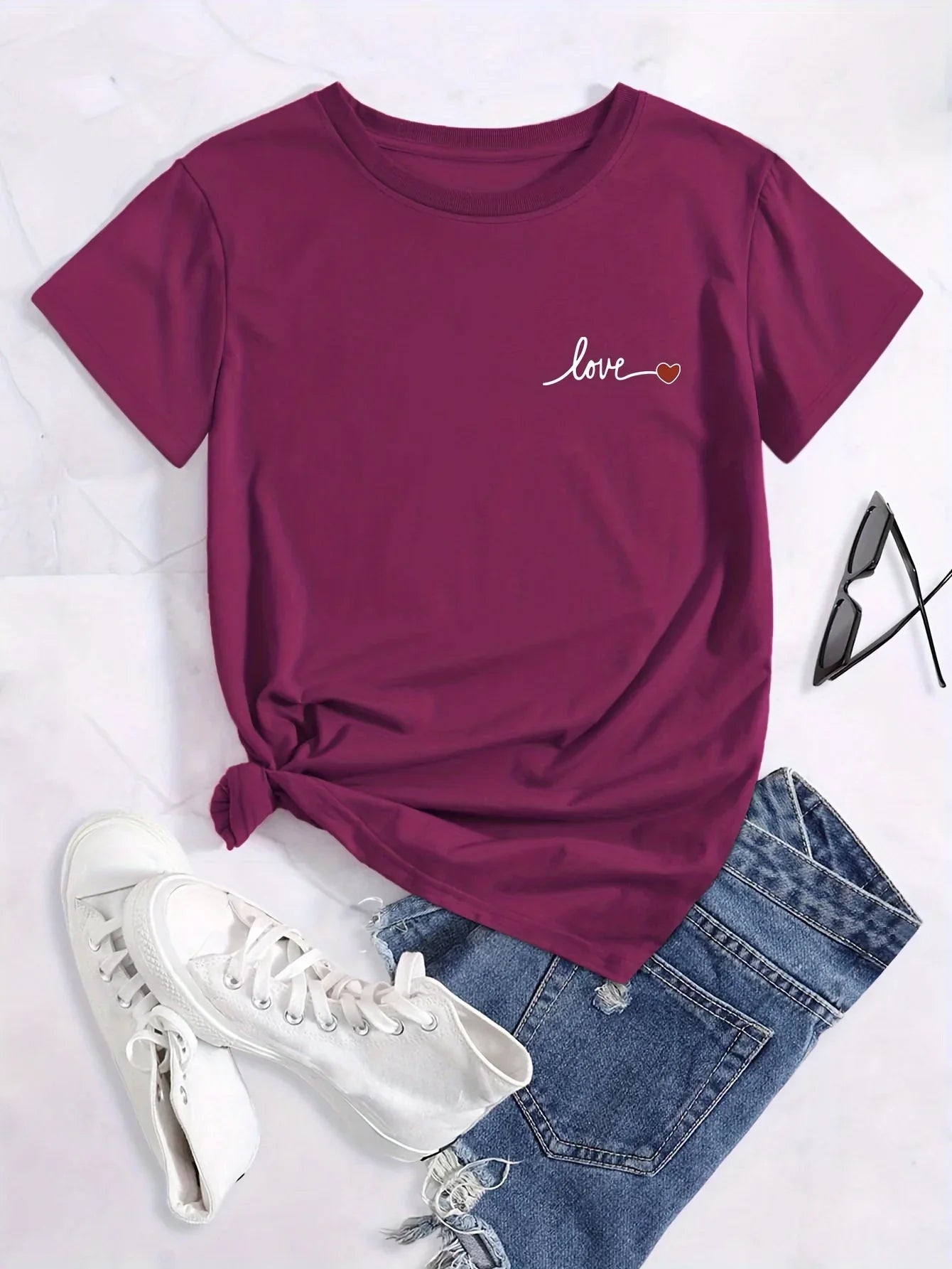 Plus Size Letter Print T-Shirt for Women, Short Sleeve Crew Neck Casual Summer Top