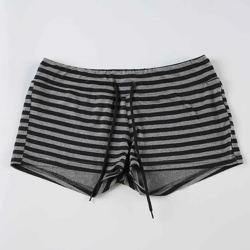 Casual Striped Two Piece Set for Women Slim Fit Backless Bandage Halter Top with Low-Waisted Shorts Summer Lounge Wear