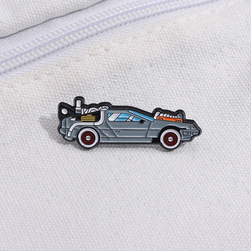 Retro Cartoon Sports Car Enamel Pin Science Fiction Inspired Brooch Jacket Lapel Badge Jewelry Gift