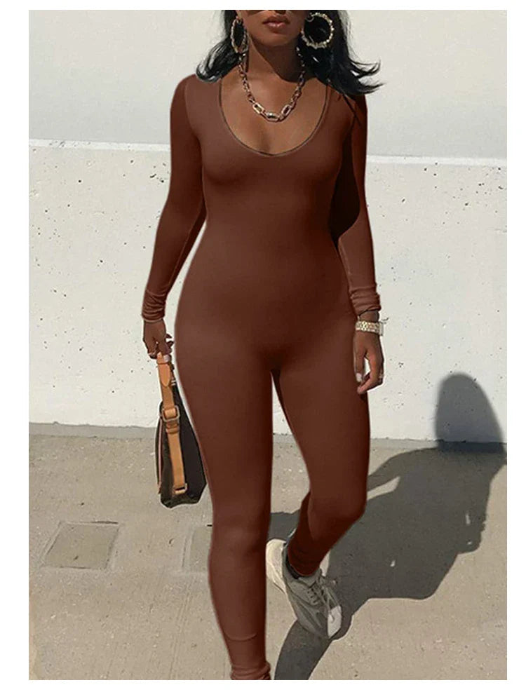 Women's Long Sleeve Skinny Bodycon Romper Jumpsuit Solid Color Casual Fitness Streetwear Overalls