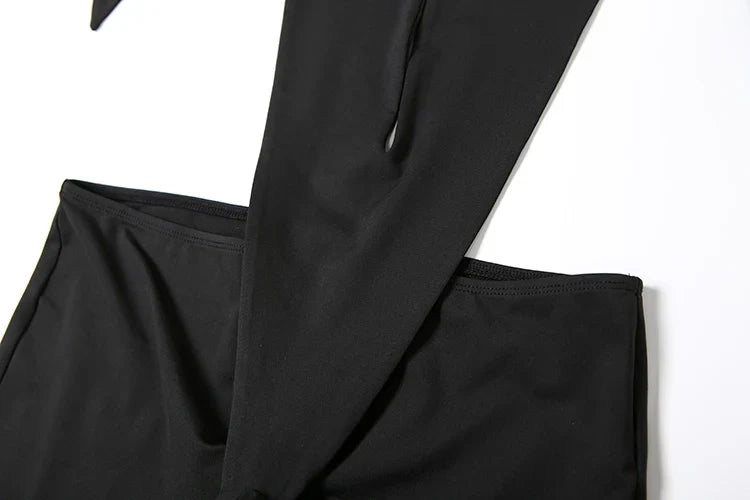 Backless Irregular Hollow Bandage Jumpsuit for Women Deep V-Neck Halter Skinny Stretch Sexy Hipster Streetwear