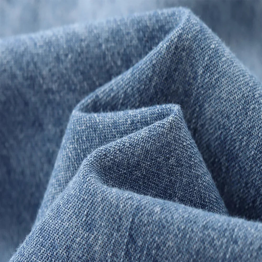 Women's Blue Denim Shirt With Stand Collar Bow Detail Single Breasted Long Sleeve Loose Fit Sweet Solid Casual Top