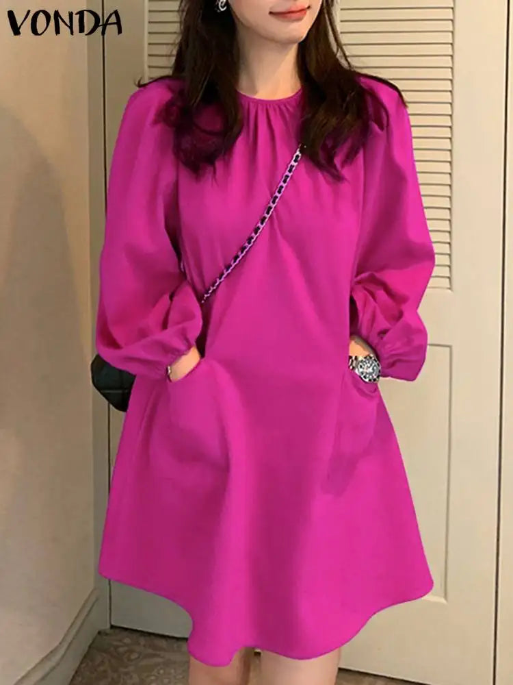 Elegant Chic Summer Puff Sleeve Mini Dress With Pockets