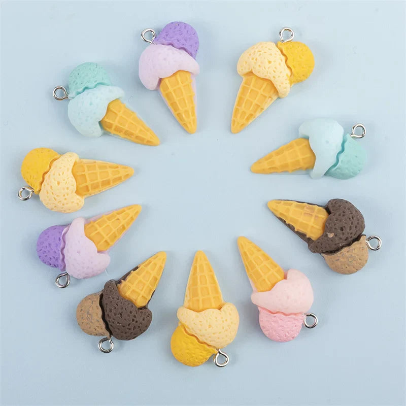 10Pcs Cute 3D Ice Cream Resin Charms for DIY Jewelry and Craft Accessories 38mm x 15mm
