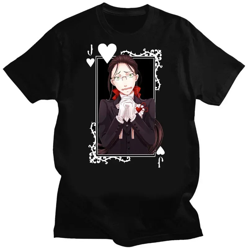 Black Butler Sebastian Graphic T-Shirt for Otaku Cotton Anime Streetwear Tee Kuroshitsuji Design