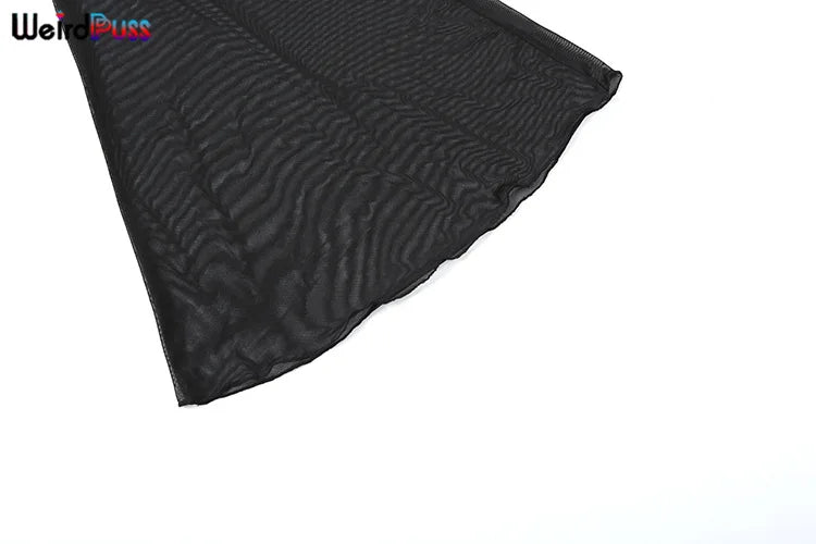 Weird Puss Blossoms Deep V-Neck Sleeveless Backless Jumpsuit for Women with Elastic Mesh Patchwork Skinny Stretch Flare Overalls