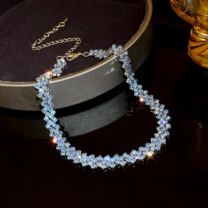 Luxury Rhinestone Choker Necklace for Women Geometric Crystal Wedding Jewelry and Party Gifts