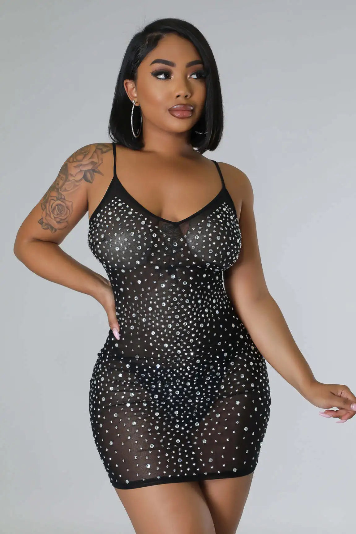 Mesh Camisole Dress With Adjustable Straps Sheer Partywear