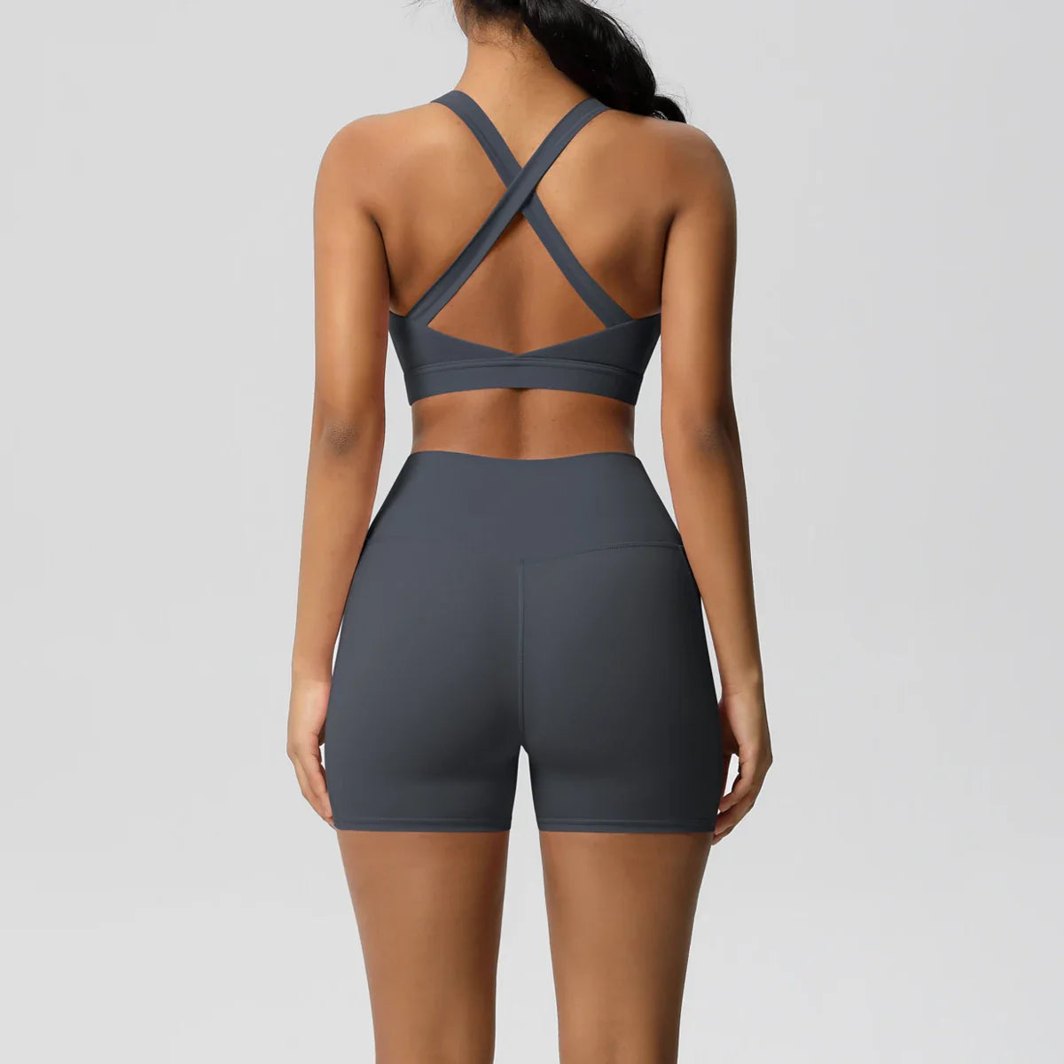 2PCS Pocketed Yoga Set for Women with Crossover Bra and Gym Leggings Workout Tracksuit Sports Shorts Activewear