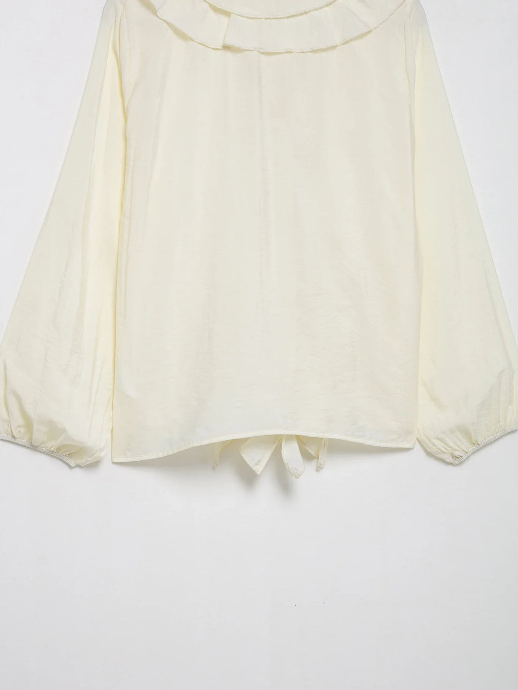 Women's Ruffled V-Neck Blouse with Flounce Long Sleeves Elegant Solid Color Chic Shirt