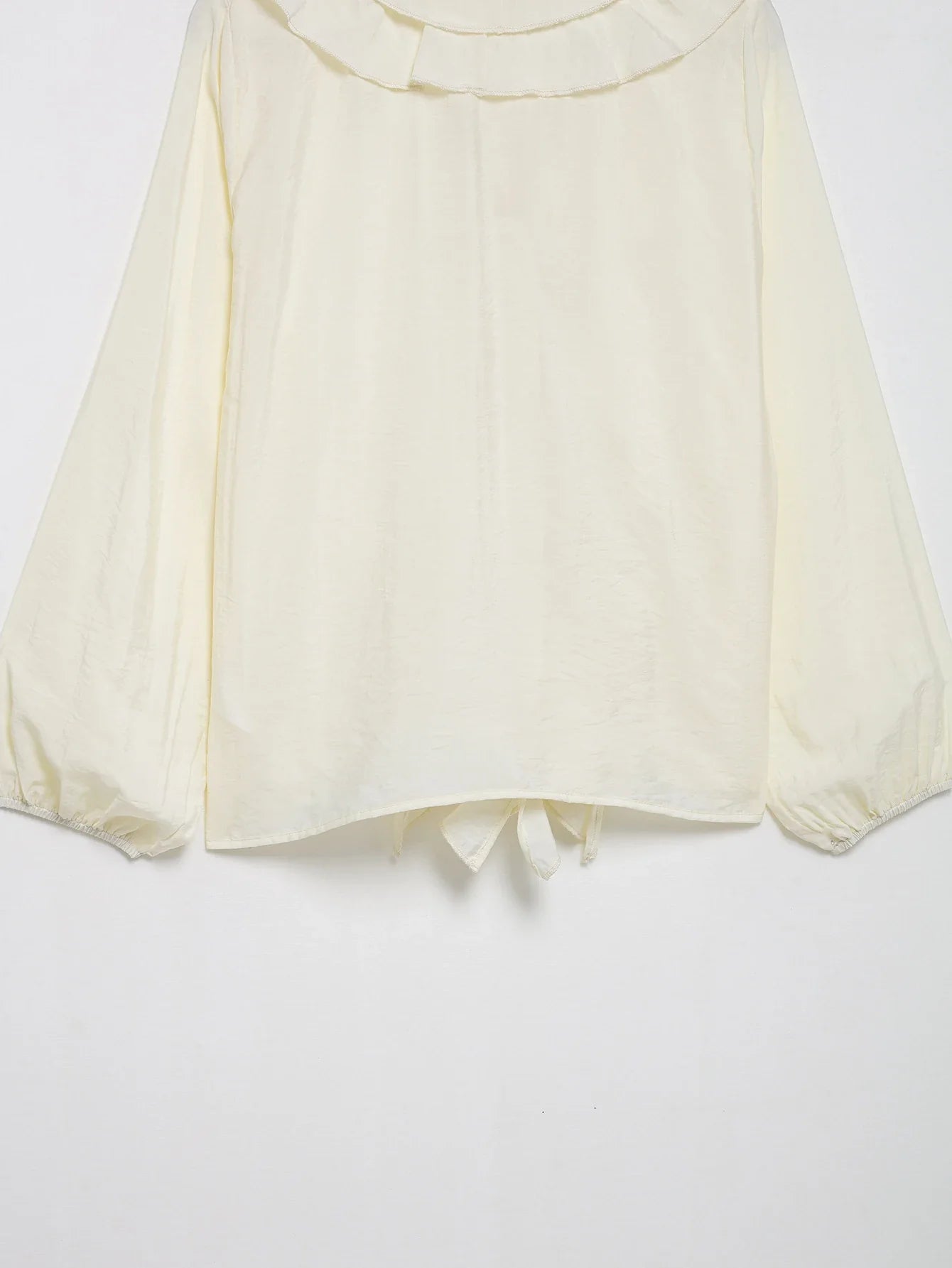 Women's Ruffled V-Neck Blouse with Flounce Long Sleeves Elegant Solid Color Chic Shirt