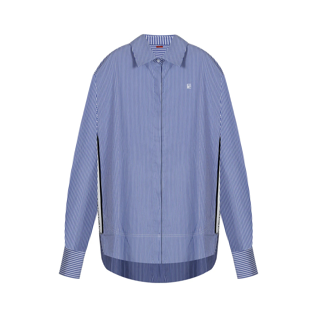 Women's Blue Striped Splicing Business Commuter Top with Stylish Bottom Shirt Design