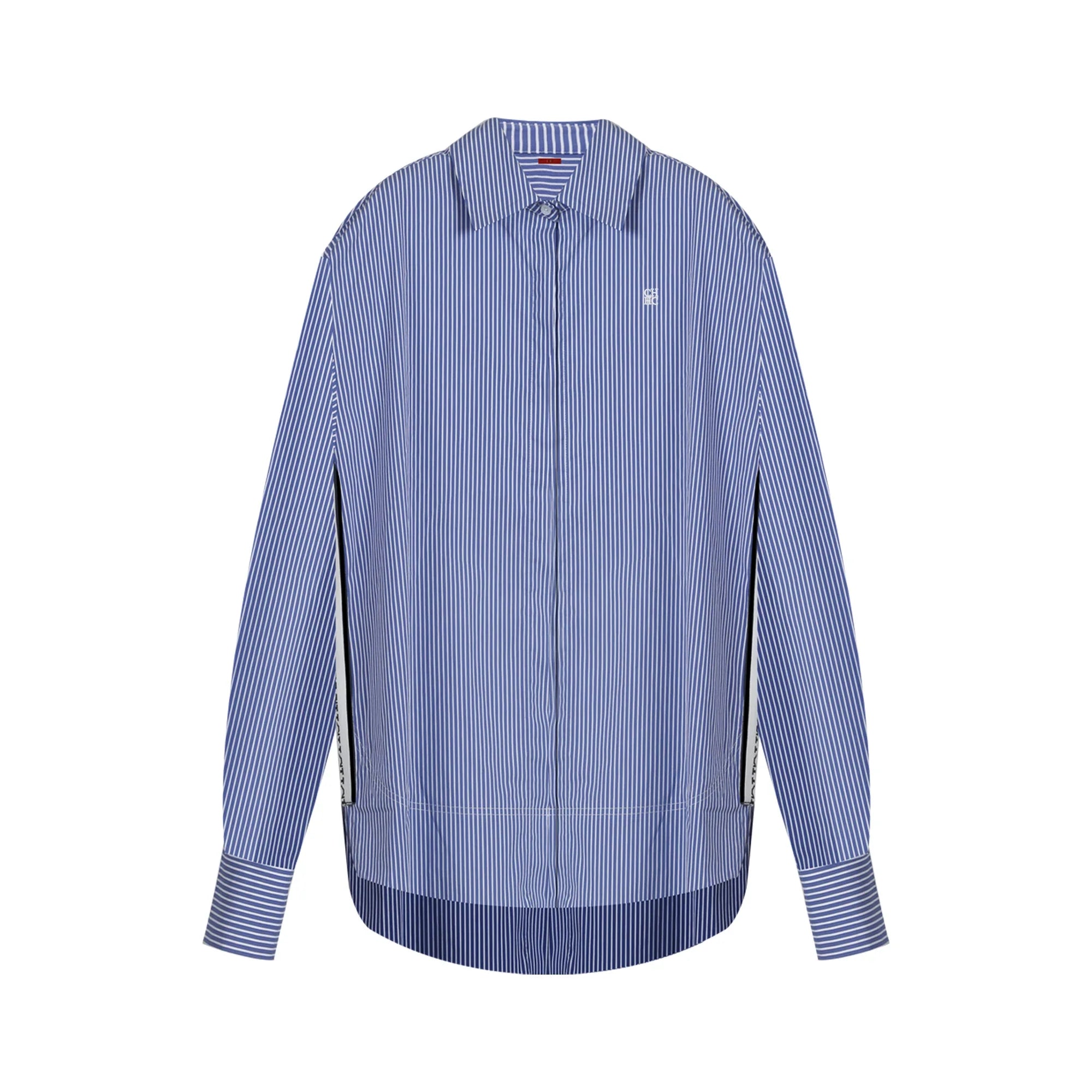 Women's Blue Striped Splicing Business Commuter Top with Stylish Bottom Shirt Design