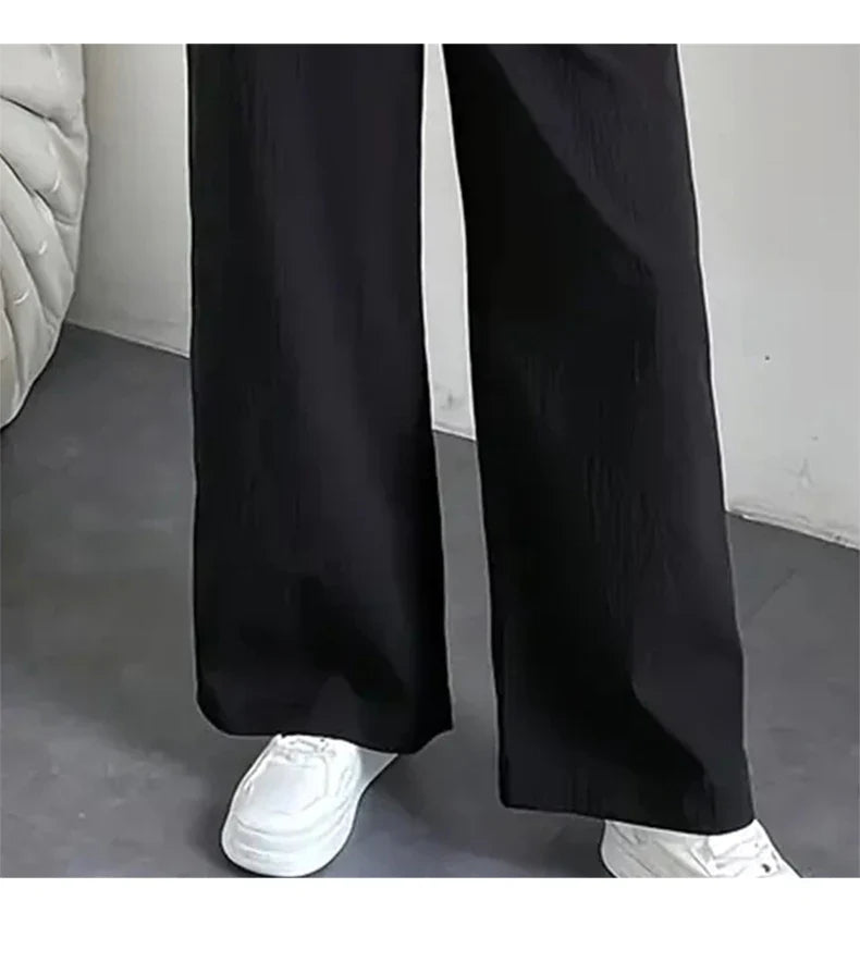 Casual Women's Pure Black Jumpsuit with Pockets and Adjustable Shoulder Straps Slim Fit Straight Leg Wide Leg Workwear Pants