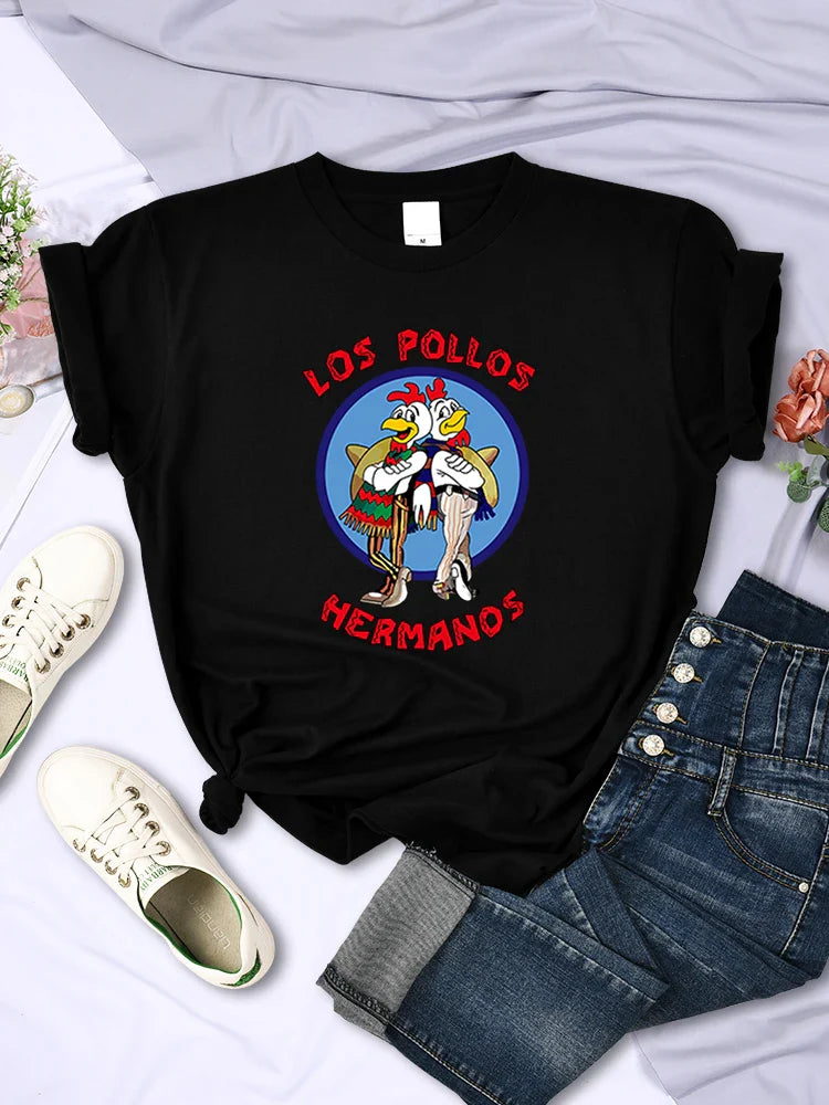 Funny Los Pollos Hermanos T-Shirt for Women Casual Short Sleeve Hip Hop Tee Summer Tops