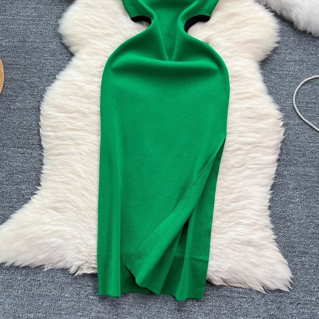 Sexy Cutout Waist Bodycon Dress Knitted Summer Sundress
