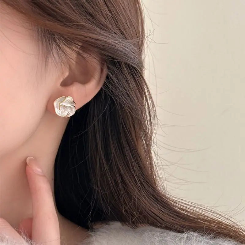 Delicate Camellia Flower Stud Earrings for Women Elegant Daily Jewelry Gift