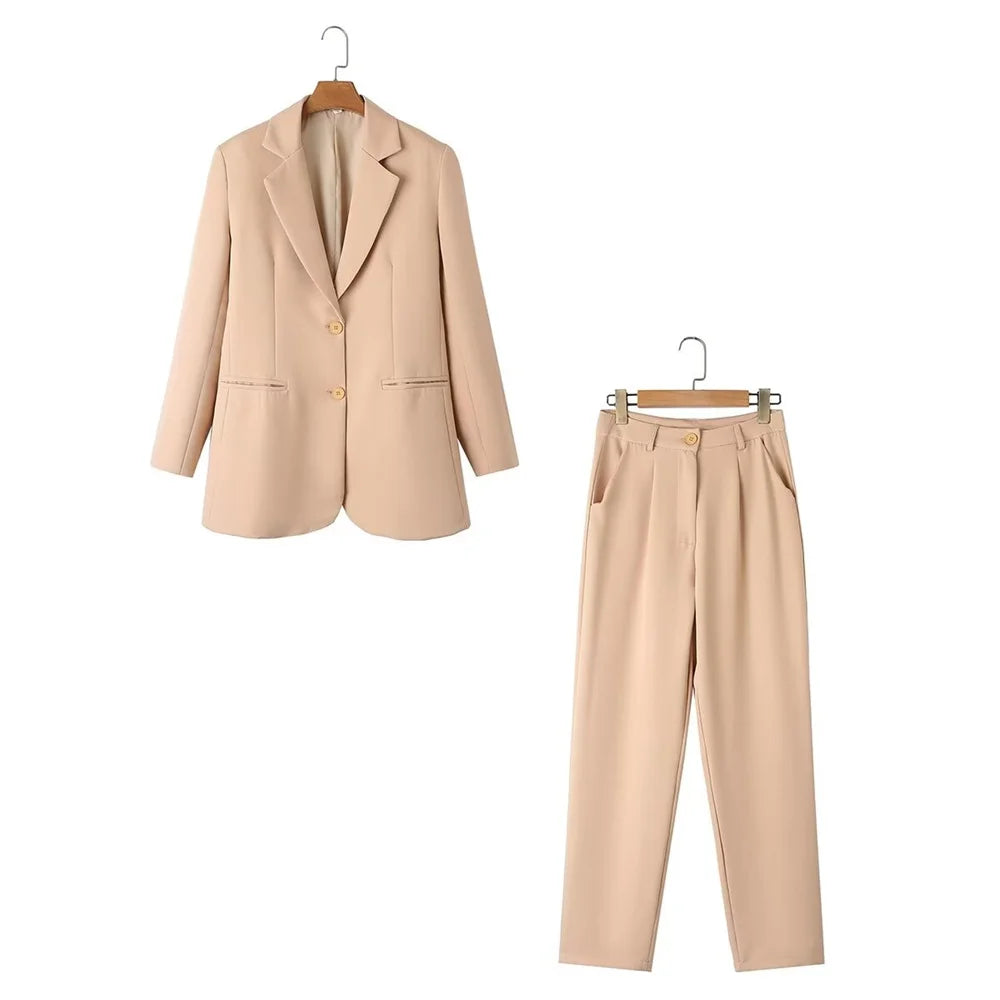 Spring Summer Women's Casual Loose Solid Color Suit Set with Pants and Top