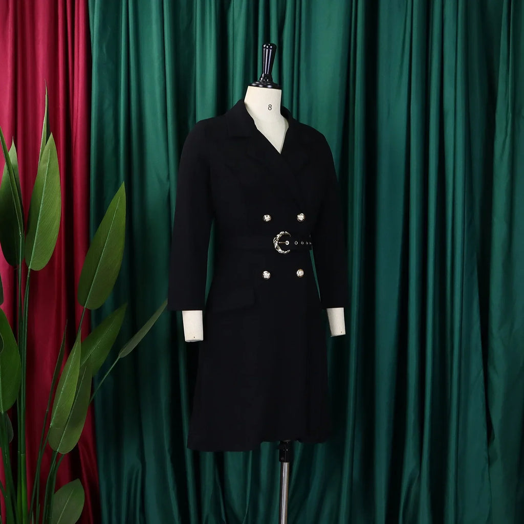 Elegant Blazer Dress For Women Notched Collar Full Sleeve