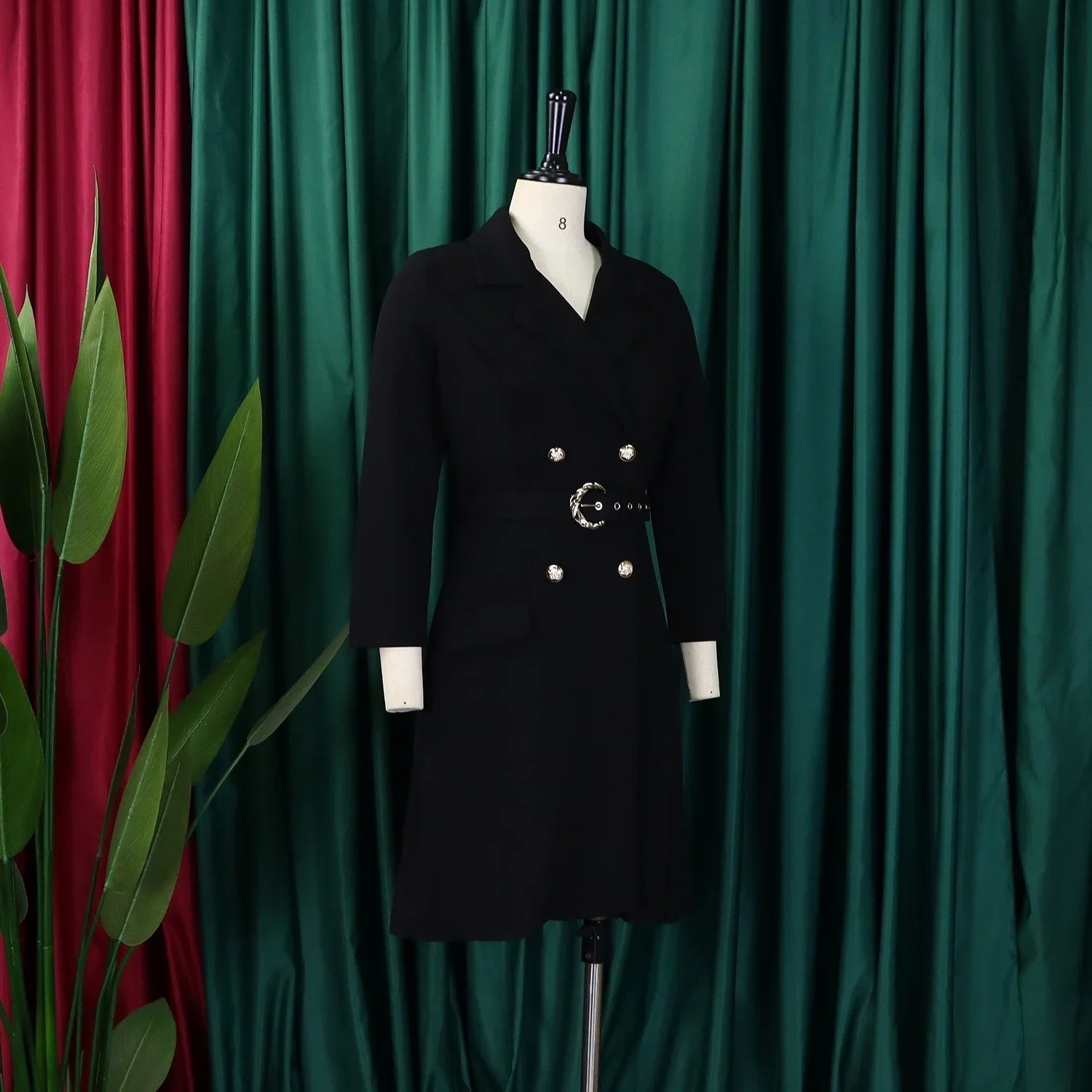 Elegant Blazer Dress For Women Notched Collar Full Sleeve