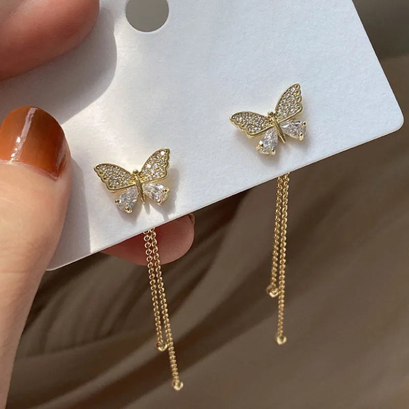 Exquisite Butterfly Long Tassel Earrings Rhinestone Drop Earrings for Women Perfect for Party Wedding Gifts