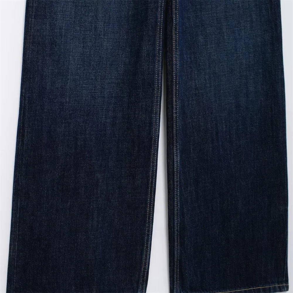 Loose Fitting Waist Belt Cotton Denim Long Jumpsuit for Women Comfortable Autumn and Winter Fashion