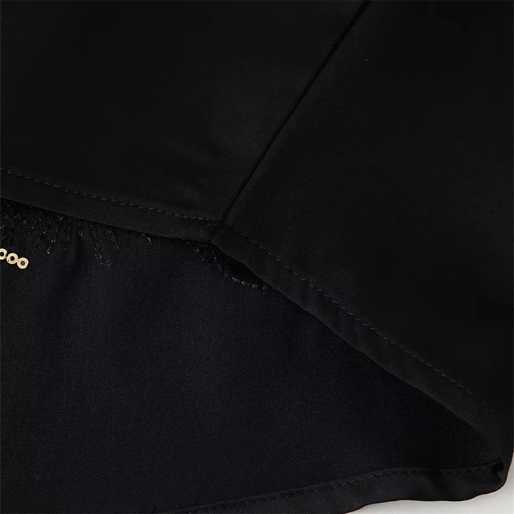 Women's Satin Texture Sequin Embroidered Shirt and High Waist Long Pants Set