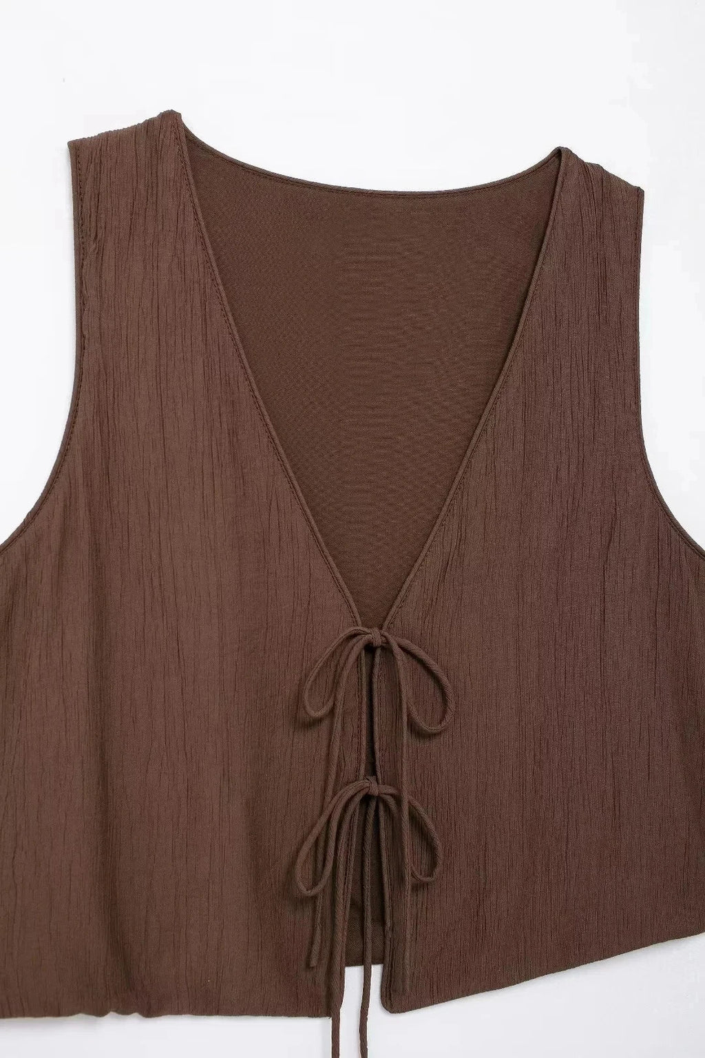 Summer Women's Elegant Solid Color Skirt Set Casual V-neck Bow Lace-Up Sleeveless Crop Vest Top with Loose Drawstring Midi Skirt