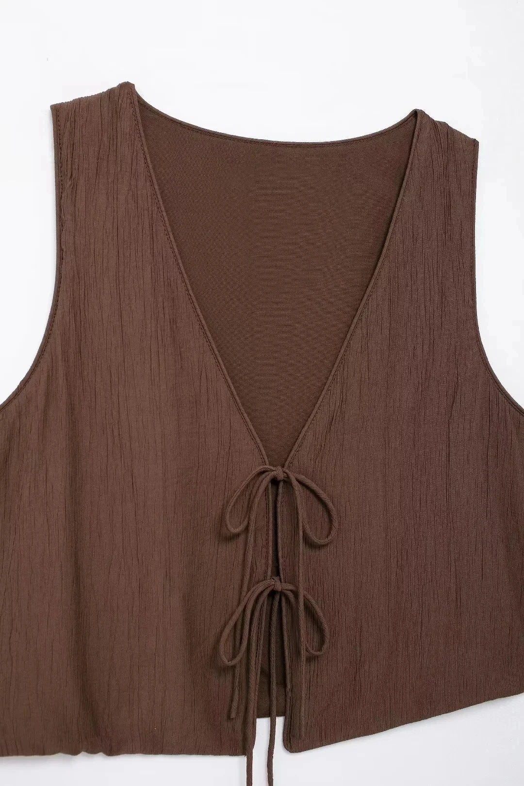 Summer Women's Elegant Solid Color Skirt Set Casual V-neck Bow Lace-Up Sleeveless Crop Vest Top with Loose Drawstring Midi Skirt