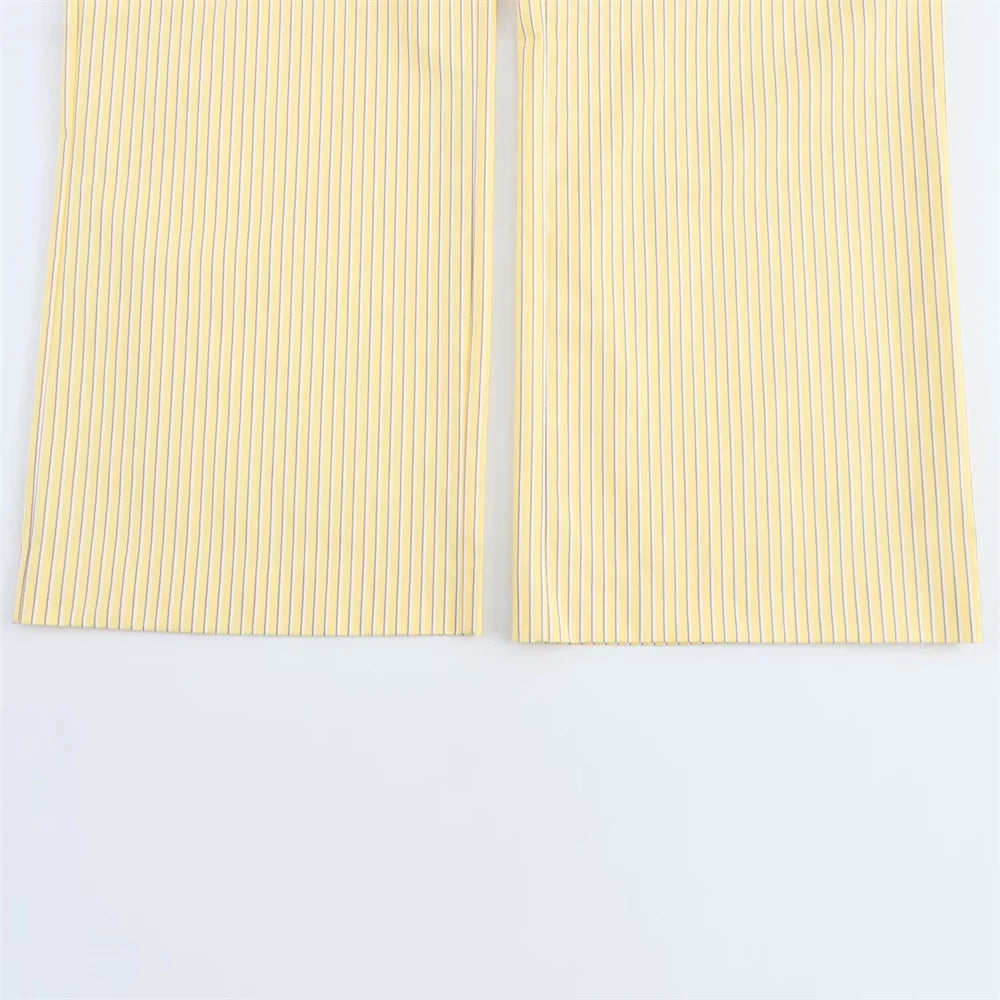 Women's Loose Poplin Shirt and High Waist Striped Pants Set for Spring