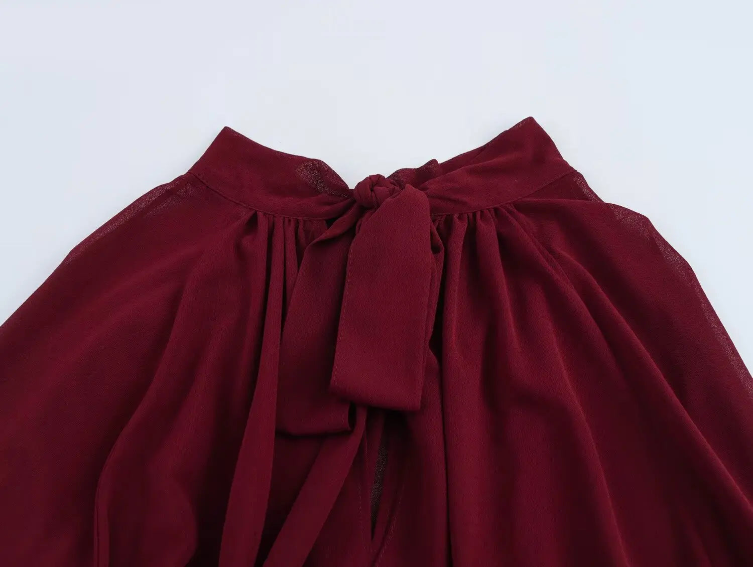 Elegant Women Blouse with Stand Up Collar Ruffle Edge Decoration and Folded Sleeve Detail Chic Shirt Top