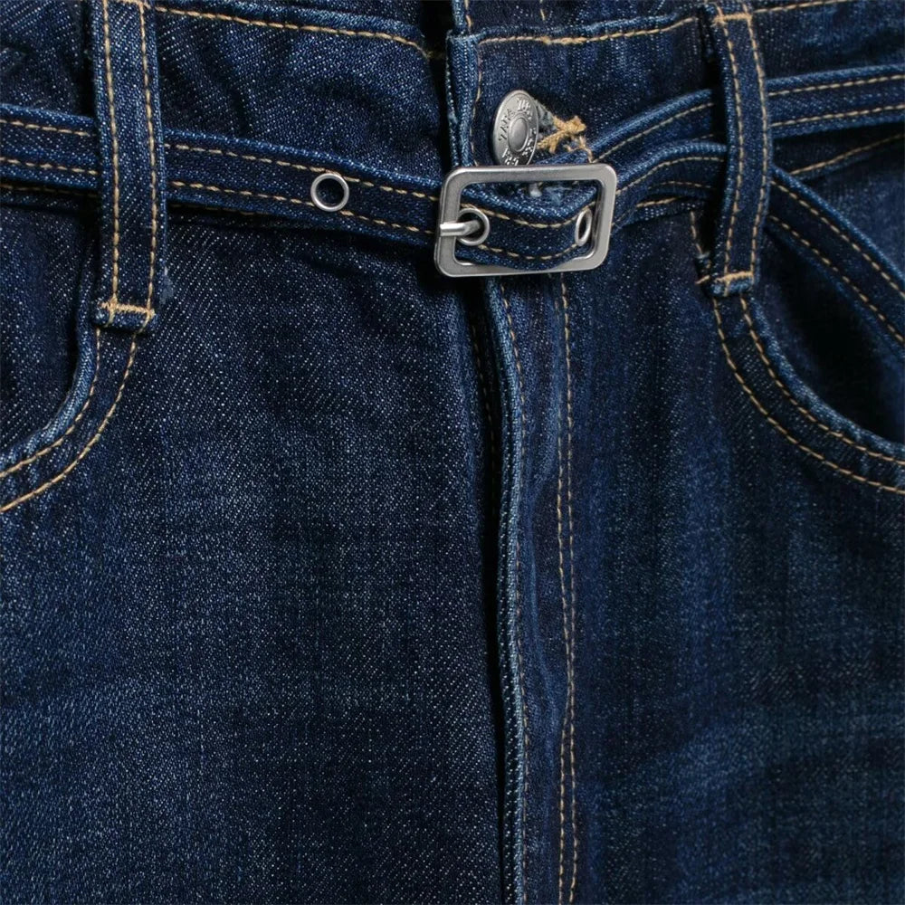 Loose Fitting Waist Belt Cotton Denim Long Jumpsuit for Women Comfortable Autumn and Winter Fashion