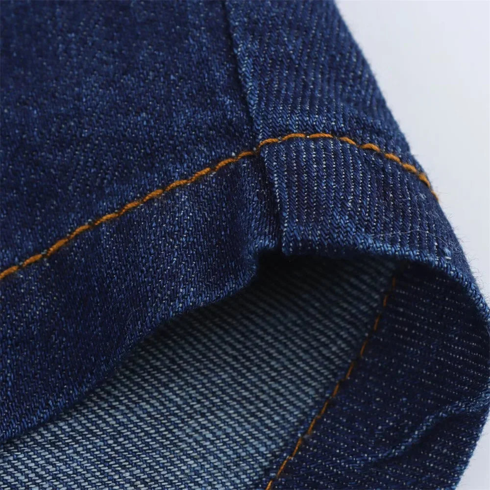 Women Denim Set Loose Fit Button Down Shirt and Wide Leg Pants Casual Outfit