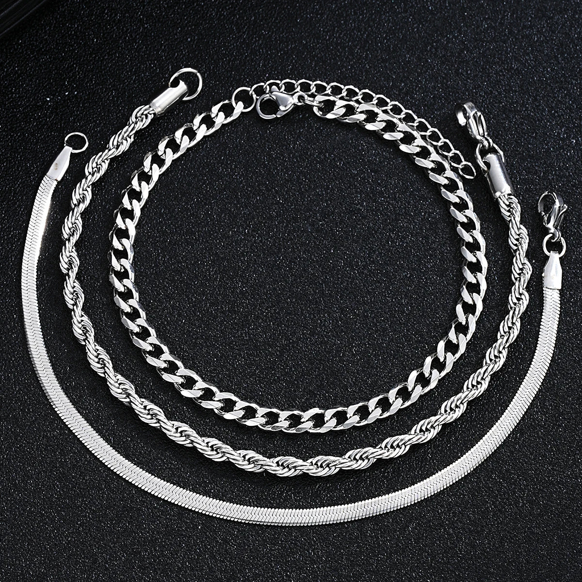Simple Stainless Steel Jewelry Set for Men and Women Unisex Punk Vintage Ring Necklace and Bracelet Gift