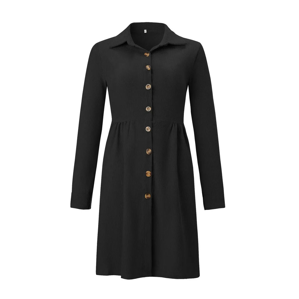 Corduroy Button Down Shirt Dress For Women Long Sleeves