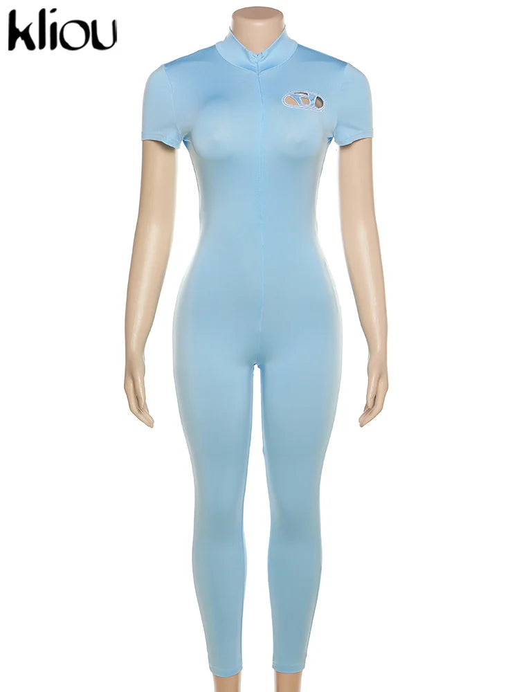 Women's Autumn Ankle-Length Slim-Fit Milk Silk Jumpsuit with Front Zipper Casual One-Piece Overall for Junior Girls