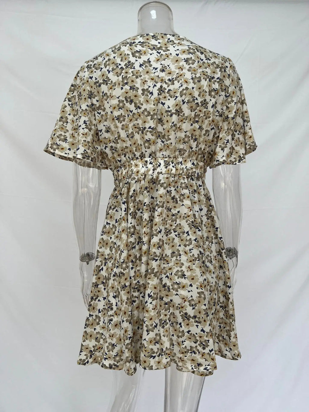 Summer Floral Dress With Bubble Sleeves V Neck A Line