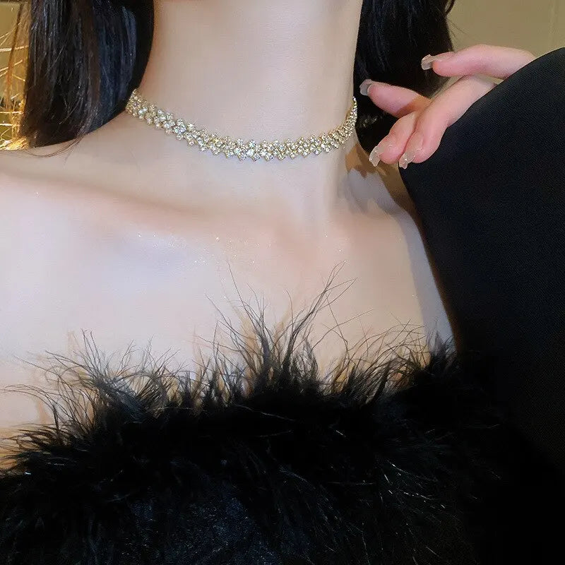 Luxury Rhinestone Choker Necklace for Women Geometric Crystal Wedding Jewelry and Party Gifts
