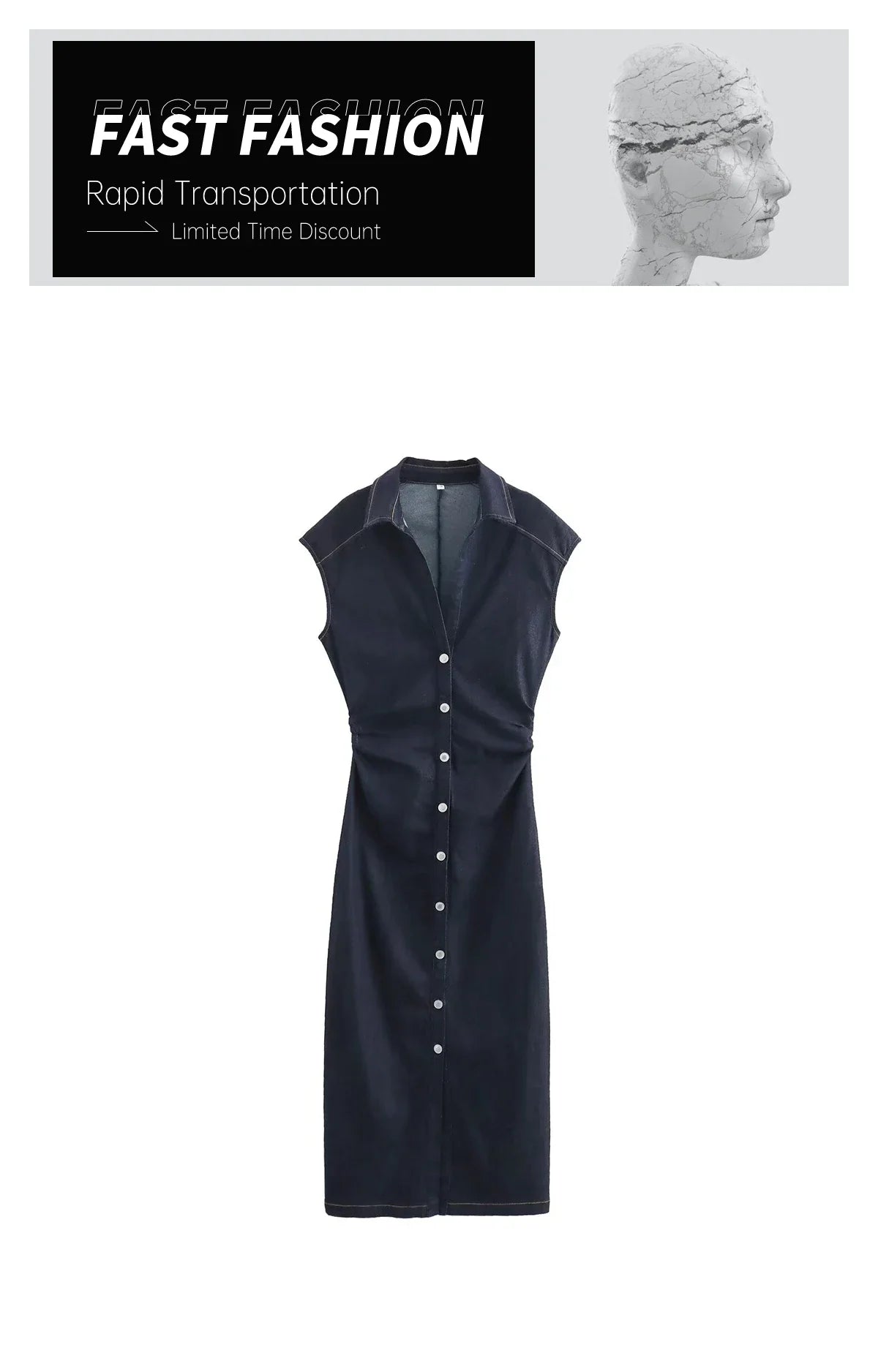 Casual Sleeveless Shirt Dress For Women Flip Collar Midi