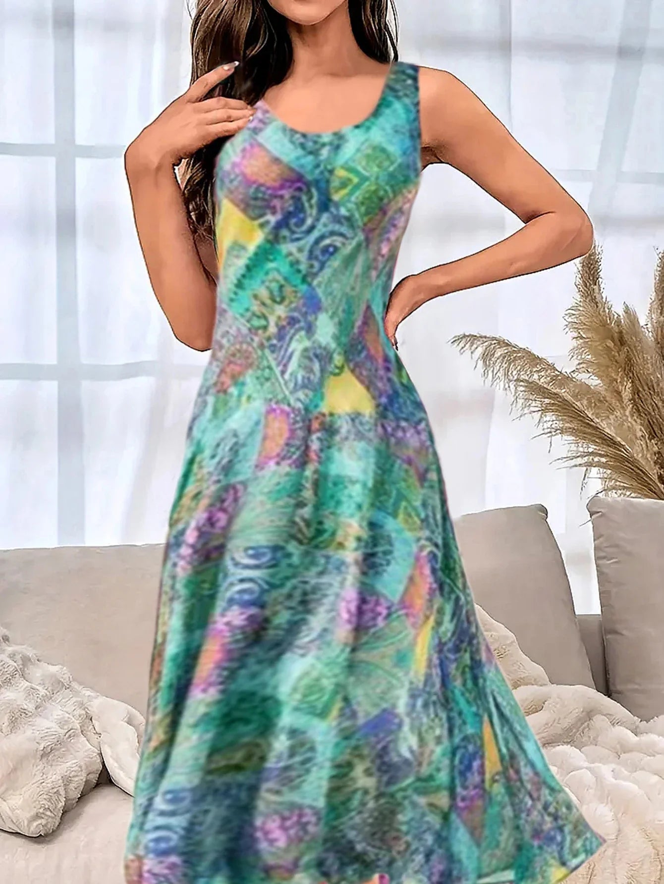 Boho Beach Dress With Print Tank Top For Summer Holiday