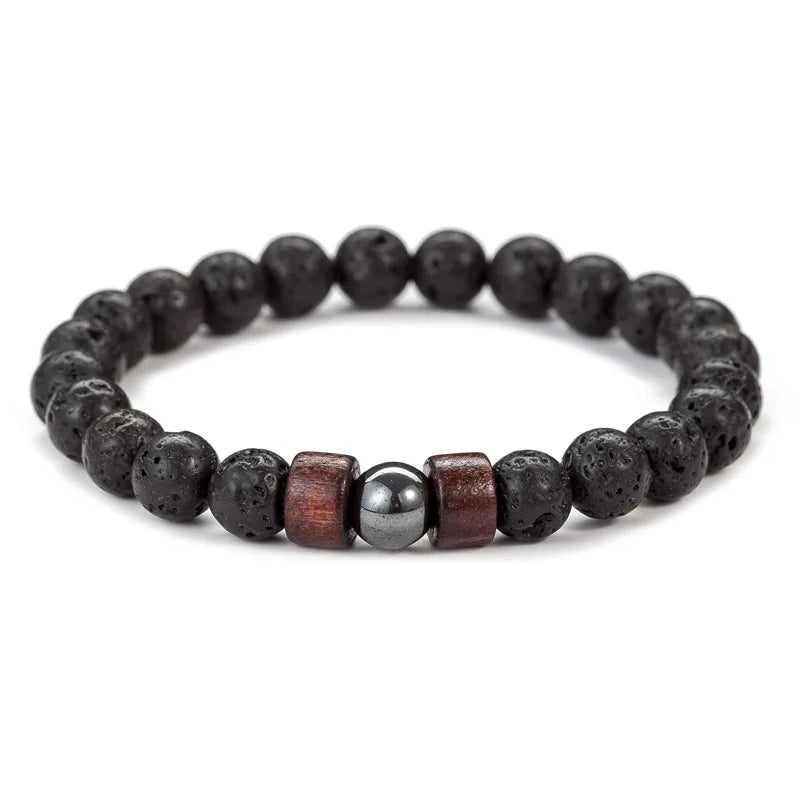 8mm Volcanic Stone Lava Bead Bracelet for Men Handmade Tibetan Buddha Wrist Chain Jewelry