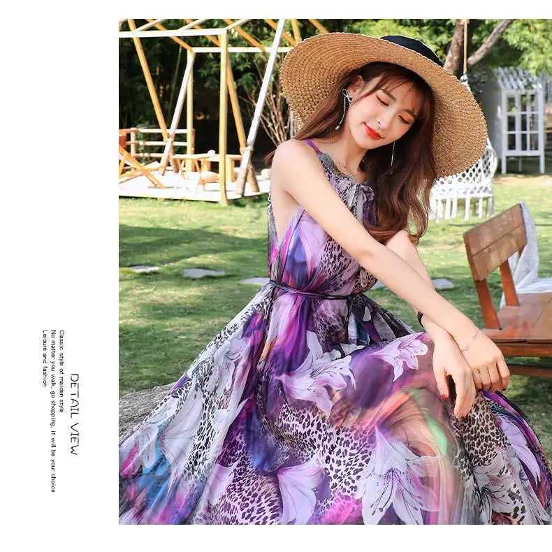 Floral Boho Backless Maxi Dress Women Beach Sundress