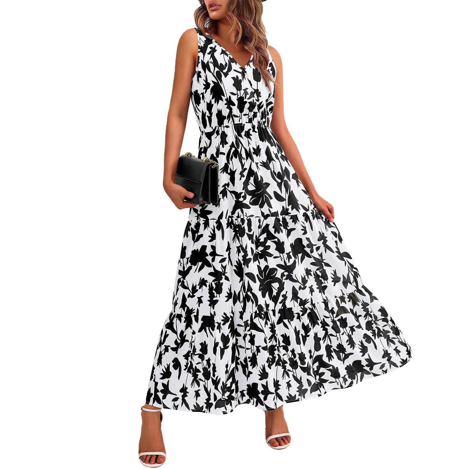 Floral Summer Dress With V Neck Suspender Flowing Fit