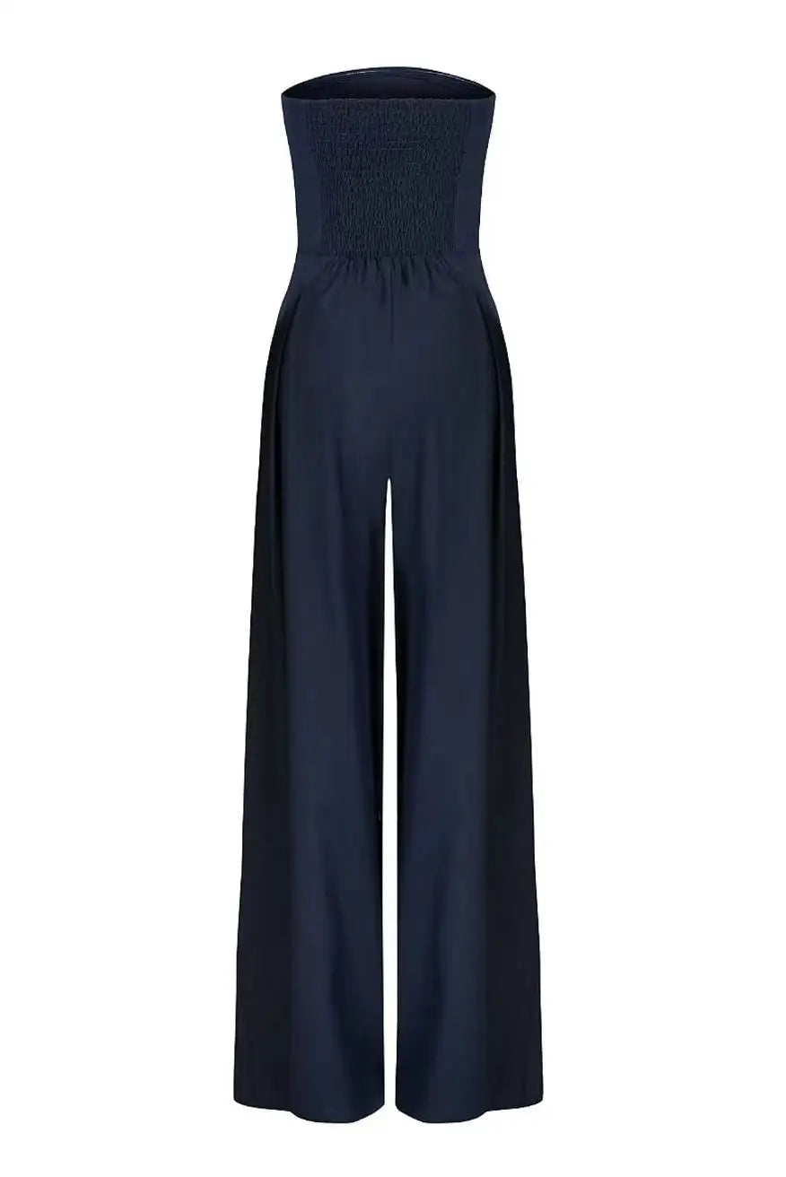Women's Casual Backless Slim Fit Smocked Waist Temperament Jumpsuit for Elegant Daywear