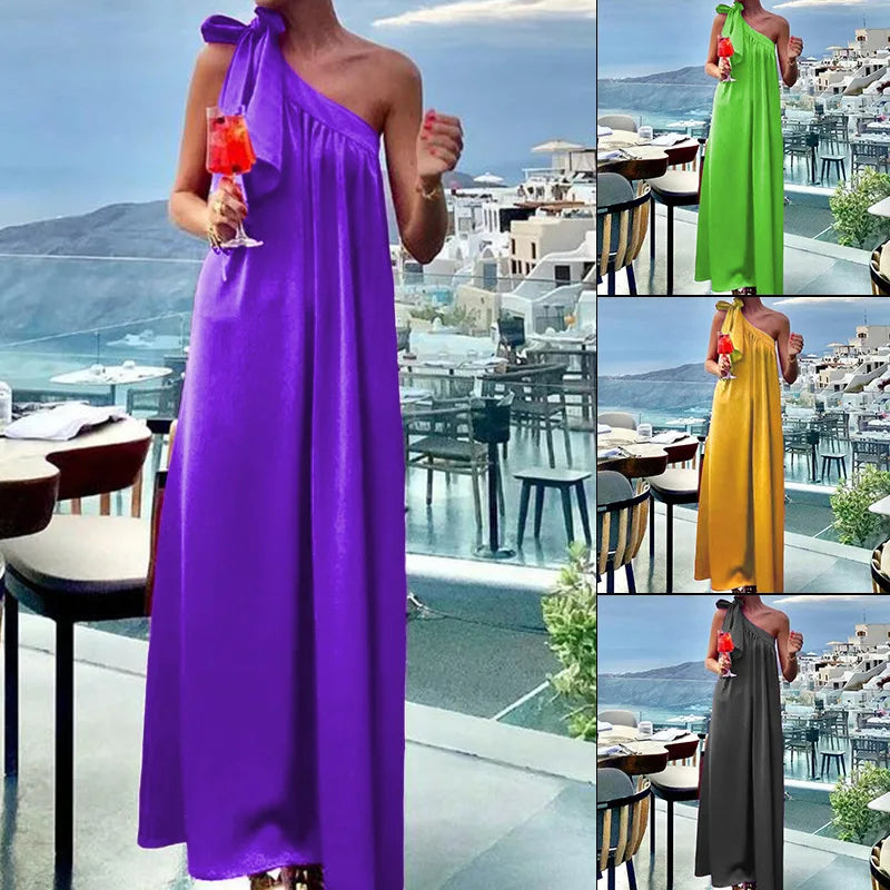 One Shoulder Maxi Dress With Draped Silhouette For Party