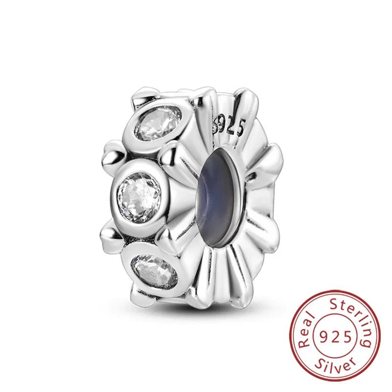 Fit Original 925 Sterling Silver Clip Charms with Zircon and Silicone Spacer Beads for Women DIY Bracelet Gift