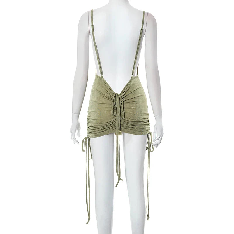 Peach Backless Bodycon Dress With Spaghetti Straps Party