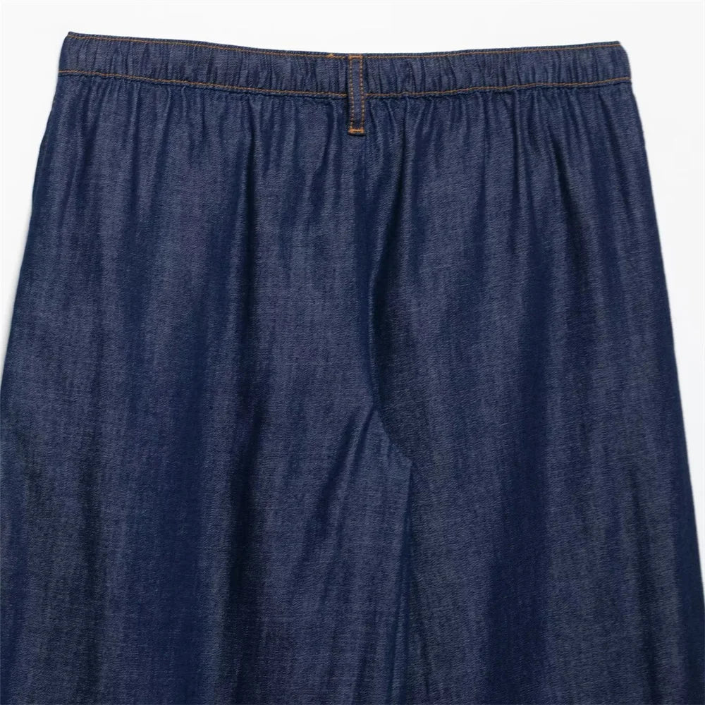 Women's Loose Denim Shirt and High Waist Wide Leg Jeans Set for Casual Spring and Summer Outfits